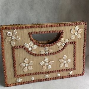 Portfolio handbag mother of pearl shell raffia Florida cruise Texas